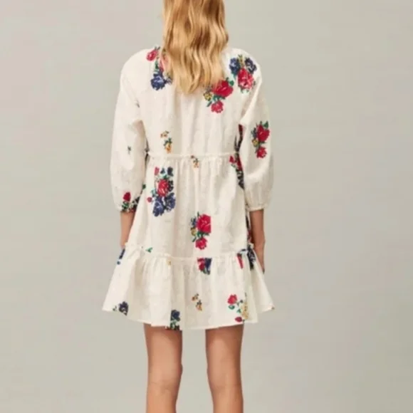 Tory Burch Floral Embroidered Ruffle Dress - Picture 3 of 11
